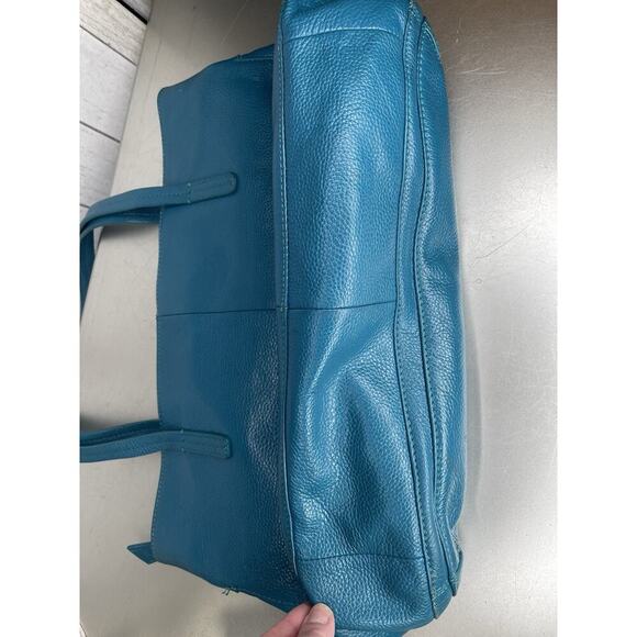 Zenith Genuine Pebbled Leather Tote Handbag Shoulder Bag Green Blue - Picture 3 of 8